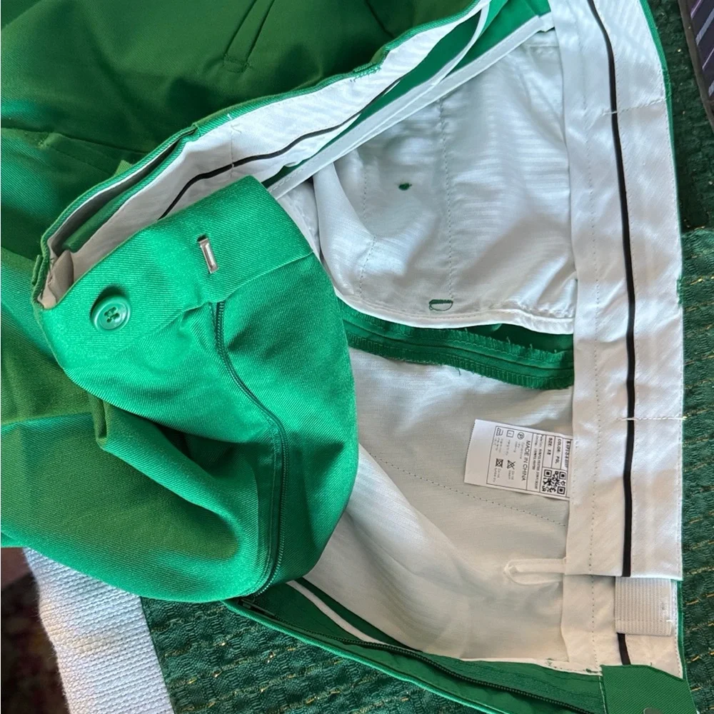 Mage Male Size XS Men's Green 2 PC Pants Suit Front Button Jacket Striped Tie